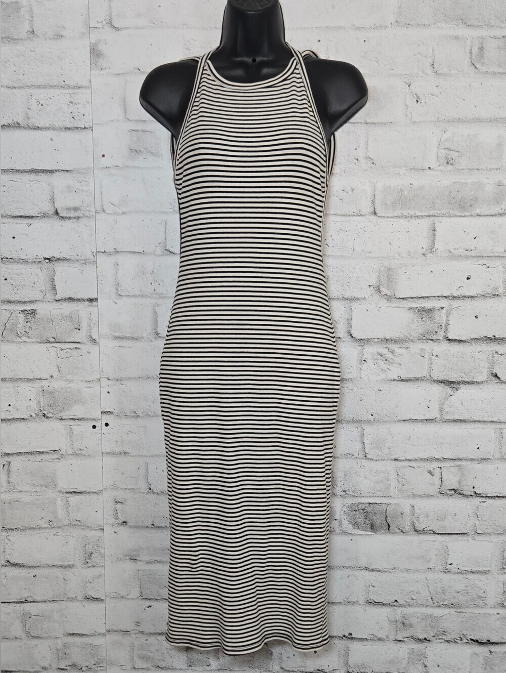 Silence + Noise Striped Open Back Midi Bodycon Dress Medium